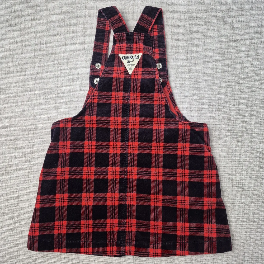 OshKosh B'gosh Red Plaid Corduroy Overall Dress Jumper 24M